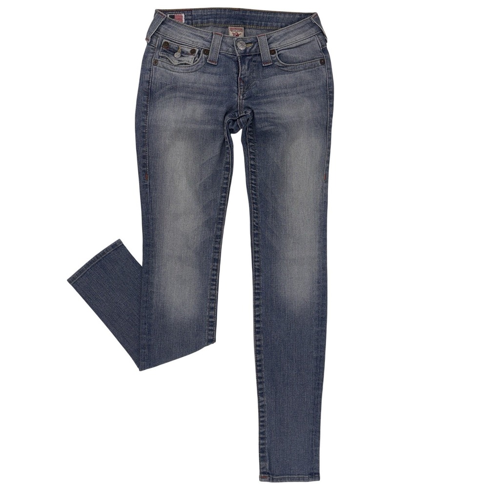 True Religion Womens Julie Skinny Jeans Size 25 Light Wash Flap Pockets Edgy Y2K